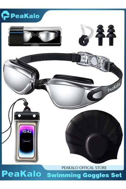 PeaKalo 5-in-1 UV Protection Anti-Fog Swimming Goggles with Extra Large Silic...