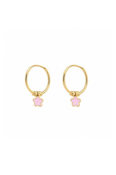 Bijuteria SORELLY Cercei tip cerc pentru copii din aur de 14k cu o floare roz