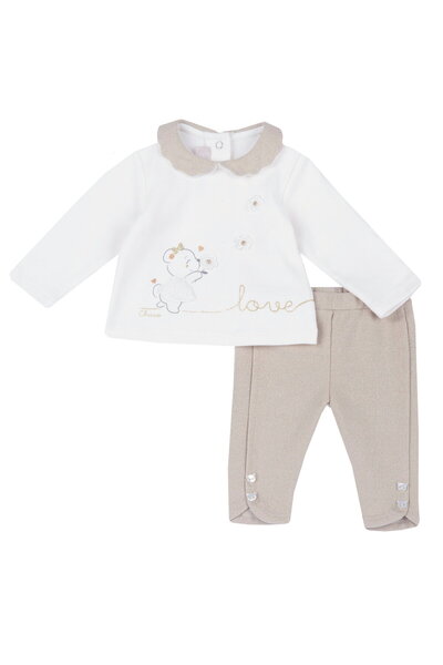 Chicco Costum copii Chicco, bluza si pantaloni, bej, 75714-65MFCO