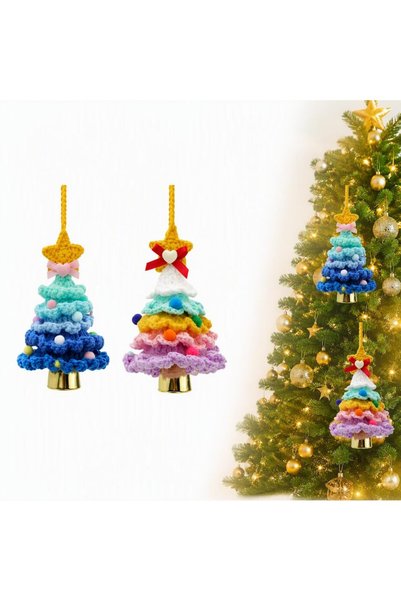 Generic Brand Set de 2 decorațiuni de brad de Crăciun din lână tricotată, cu ...