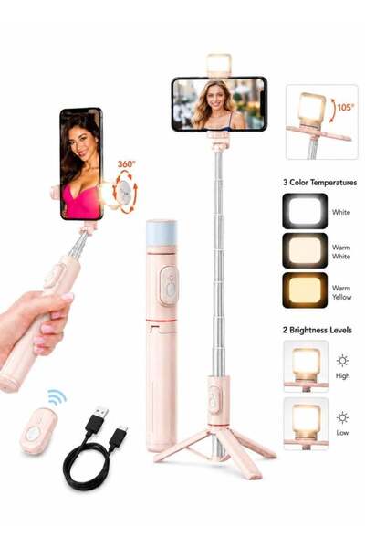 Daxiongmao Selfie Stick Tripod with 360° Rotating Fill Light, 54.13‘’ Extenda...