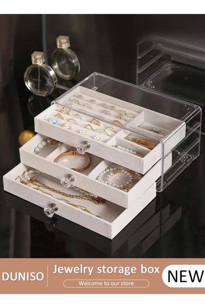 DUNISO Jewelry Organizer Box with 3 Drawers, Earring Jewelry Organizer Clear ...