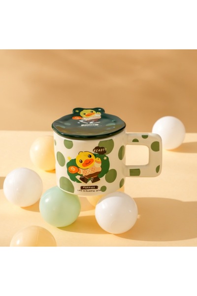 Generic Brand كوب سيراميك بغطاء للاستخدام في المنزل أو المكتب.