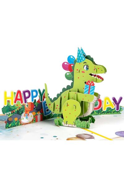 ALMEKAQUZ بطاقة عيد ميلاد بتصميم ديناصور، بطاقة عيد ميلاد للأطفال، مقاس 8 × 6...
