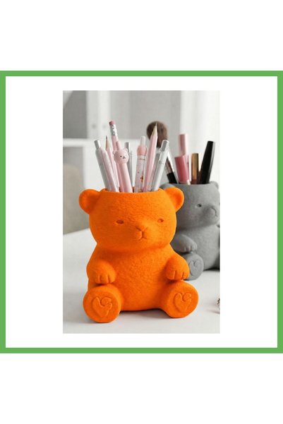TheGencoo 3D Printed Cute Bear Pencil Holder - Desktop Organizer - Orange Gen01