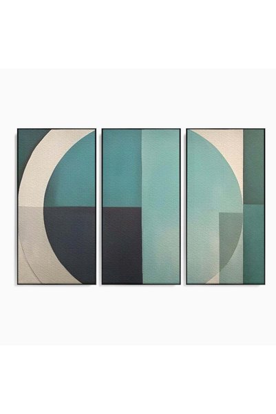 Luxcanva Set 3 Tablouri Canvas Turquoise Abstract 180x120 cm (3 x 60x120) cu ...