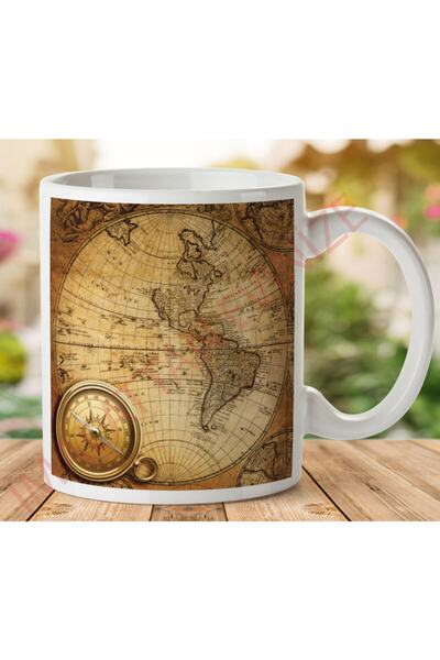 ART HEDİYE كوب مطبوع عليه بوصلة خريطة العالم على الجانبين