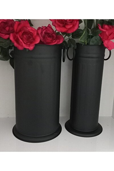 KOCHER Çiçeklik Metal Mat Siyah 2 Li Set