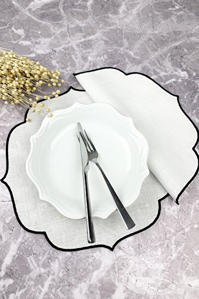 WEARE2 Set de 2 piese brodate, de culoare neagră, pentru servirea la masă ame...