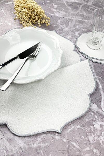 WEARE2 Set de 4 piese brodate, de culoare gri argintiu, pentru servire americ...