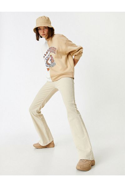 Koton Flared Leg Velvet Trousers