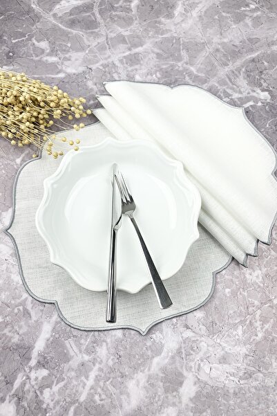 WEARE2 Silver Gray Colored Embroidered 4-Piece Placemat