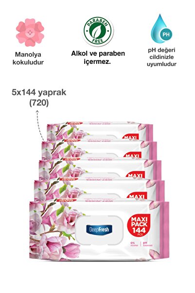 Deep Fresh Maxi Pack Islak Mendil Manolya 5 X 144 Yaprak