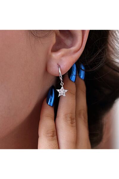 Takı Boom Beyaz Taşlı Minimal Yıldız Gümüş Kolye Küpe Takım