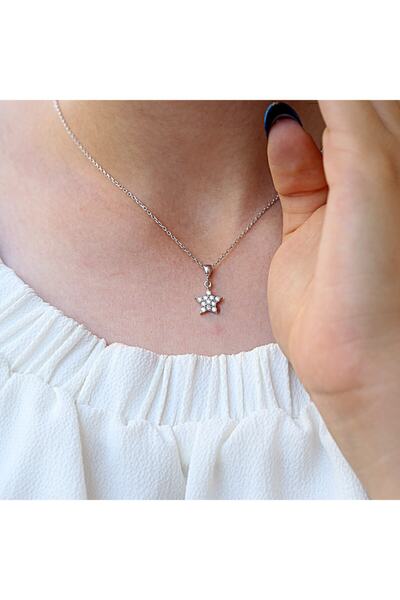 Takı Boom Beyaz Taşlı Minimal Yıldız Gümüş Kolye Küpe Takım