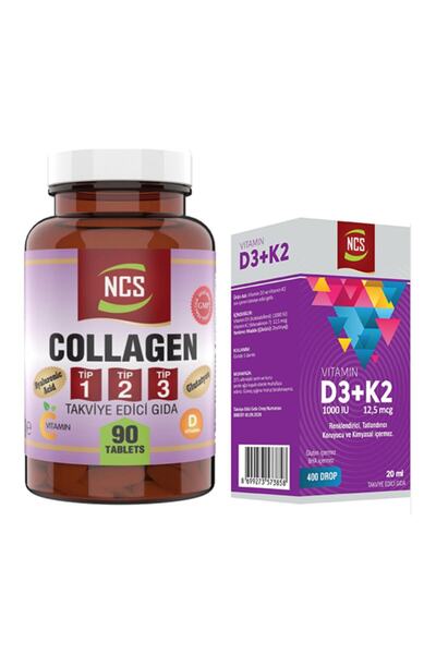 NCS Kollajen Tip 1-2-3 Vitamin C & E 1000 Mg 90 Tablet & Vitamin D3 + K2 Daml...