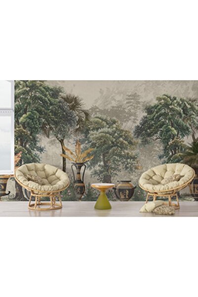 Duvar Kağıdı Marketi 3d Ağaç Ve Saksı Desenli Tropikal Duvar Kağıdı