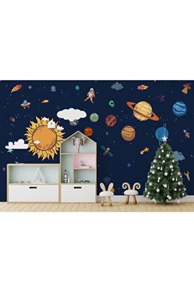Duvar Kağıdı Marketi Güneş, Gezegen Ve Astronot Desenli 3d Duvar Kağıdı