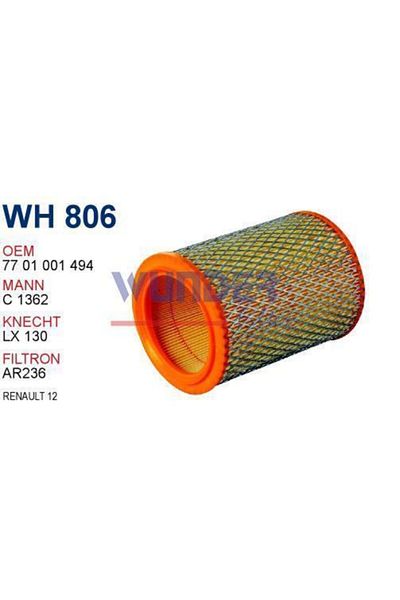WUNDER Renault 12 Air Filter Oem No:7701001494
