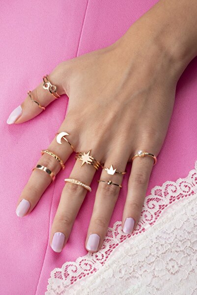 Sortie Aksesuar Inci Detaylı Kuzey Yıldızı Ve Hilal Figürlü 10'lu Yüzük Kombi...