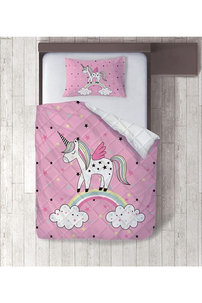yok yok evim eve dair her şey Unicorn and Rainbow Digital Printed Single Duvet Set