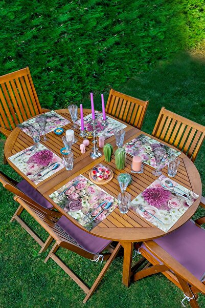 Realhomes 6'lı Gül Motifli Dijital Baskılı Amerikan Servis Seti