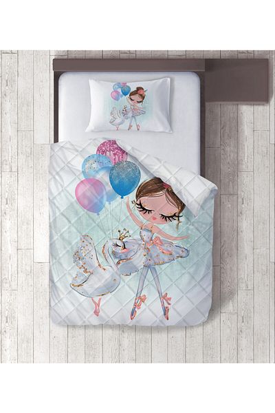 yok yok evim eve dair her şey Ballerina and Swan Patterned Digital Printed Single Quilt Set
