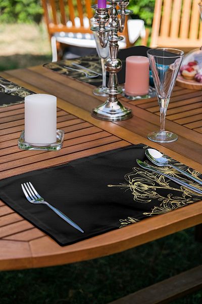 Realhomes Set de serviciu american cu design special din 6 piese, cu fundal negru și detalii aurii