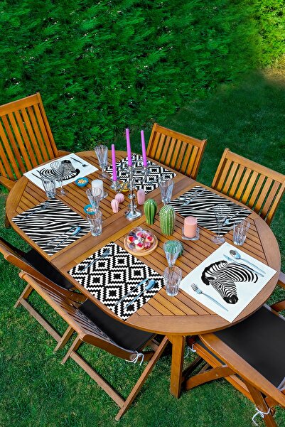 Realhomes Set od 6 komada crno-belog stolnog pribora sa zebrastim uzorkom