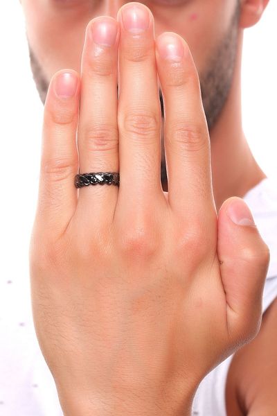 LABALABA Men's Metallic Anthracite Lacquer Plated Adjustable Ring