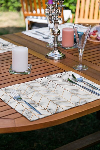 Realhomes Set de serviciu american cu desen geometric, 6 piese, cu podea din marmură