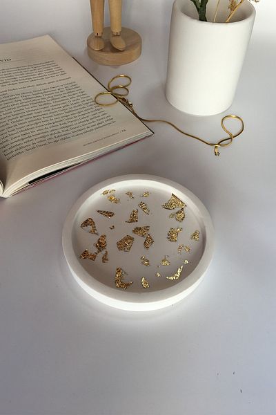 sin istanbul Gold Detail Round Concrete Plate 12 Cm