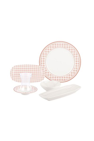 Tantitoni Porcelain Pink Quadro 26 Piece Breakfast Set