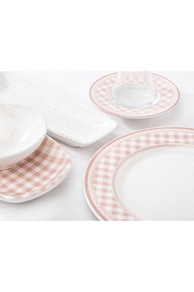 Tantitoni Porcelain Pink Quadro 26 Piece Breakfast Set