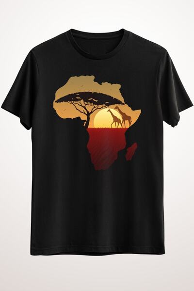 GreenMint تي شيرت كلاسيكي لخريطة أفريقيا باللون الأسود للرجال