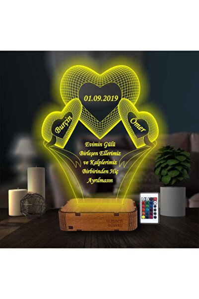 Genel Markalar Evlilik Yıl Dönümü Hediye Gece Lambası 3 Kalpli 16 Renkli Kuma...
