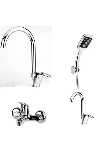 RCYAPI Bathroom Faucet Sink Faucet Kitchen Faucet and Articulated Shower Head - Set of 4 (5 Years Warranty)