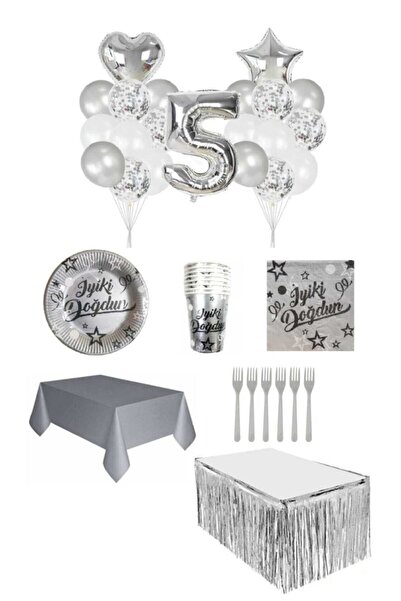 Dipak Silver Color 5 Year Old Birthday Set for 16 People