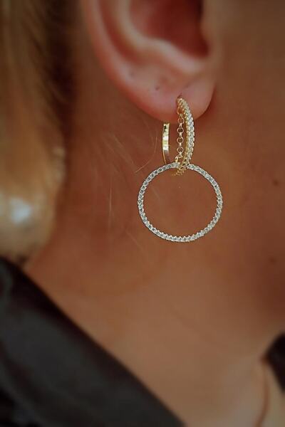 Erer Gümüş Gümüş Taşlı Halkalı Bayan Küpe Cn13e2d6