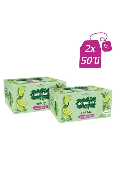 Doğadan Yeşilçay Bergamot Aromalı Bardak Poşet Çay 50'li X 2 Adet