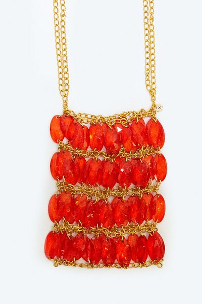 Sun Pieces Glam Girl's Red Bead- Chain Bag, Shoulder Bag, Evening Bag
