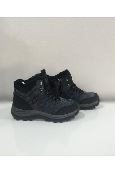 Bercestespor Blue Xstep Men's Fur Lined Zippered Lace Up Cold-Proof Waterproof Non-Slip Treking Boots