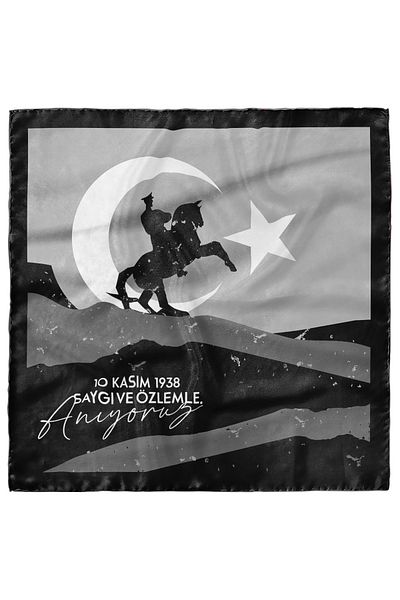 Modabutik Bandană neagră tematică Ataturk 55x55 Producție specială Dg7619-22