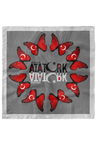 Modabutik Bandană neagră tematică Ataturk 55x55 Producție specială Dg7577-22