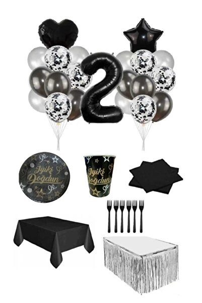 Dipak Μαύρο/ασημί Χρώμα Σετ Γενεθλίων 2 ετών για 16 άτομα