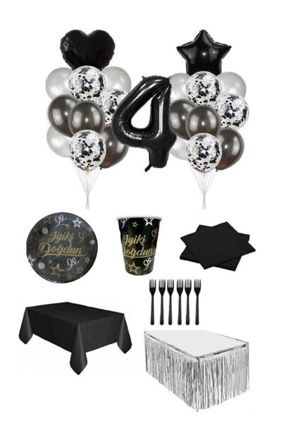 Dipak Черен/сребрист комплект за 4-ти рожден ден за 16 души