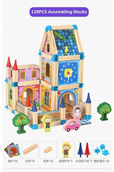 Kızılkaya Oyuncak Wooden Architectural Building Blocks 128 Pieces