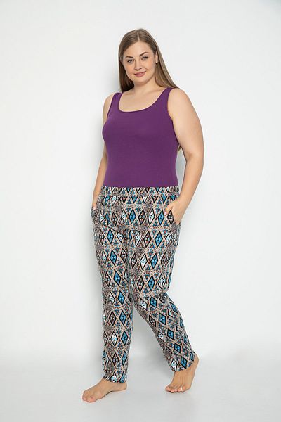 VISHENKA Women's Modal Printed Pocket Mink Color Pajama Bottoms / Plus Size