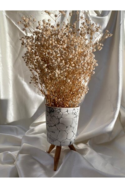 AFAM HEDİYELİK Beyaz Mermer Desenli Seramik Ayaklı Bitki & Orkide Saksısı