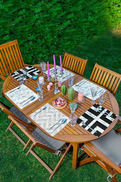 Realhomes Set de service american din 6 piese, cu podele din marmură, forme geometrice